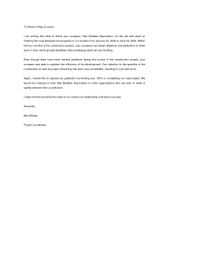 Contractor Thank You Letter of Recommendation Template