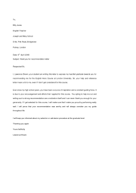 Thank You For Recommendation Letter Template