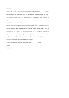 Thank You Letter for a Recommendation Template