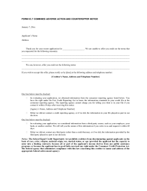 Adverse Action and Counteroffer Notice Form Template
