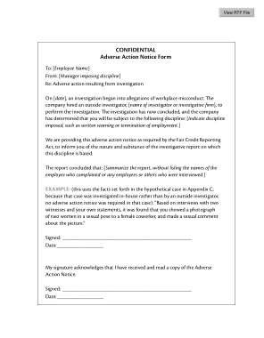 Adverse Action Notice Form Template