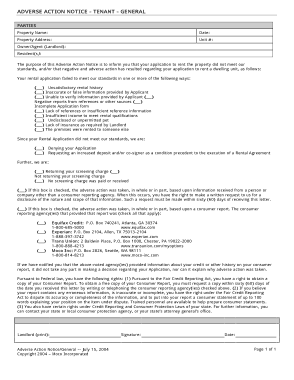 Adverse Action Notice Tenant Form Template
