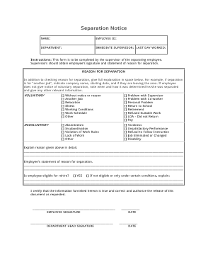 Employee Separation Notice Form Template