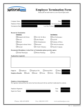Employee Termination Notice Form Template