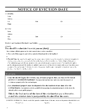 Sample Notice of Eviction Form Template