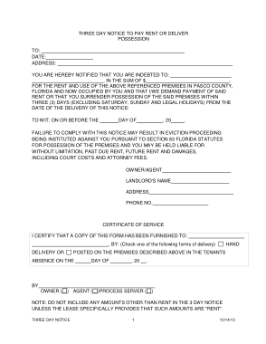 Three Day Eviction Notice Form Template
