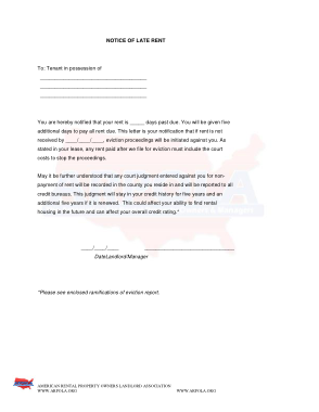 Late Rent Payment Notice Form Template