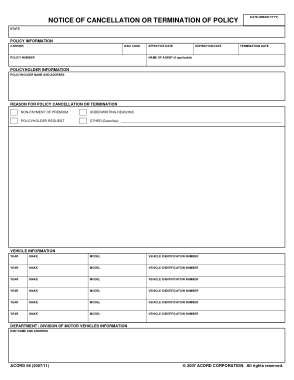 Acord Notice of Cancellation Form Template
