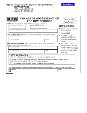 DMV Change of Address Notice Form Template