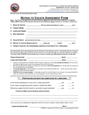 Landlord Notice to Vacate Agreement Form Template