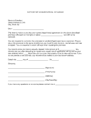 Lease Non Renewal Notice Form Template