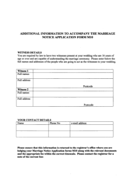 M10 Marriage Notice Application Form Template