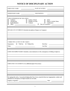 Notice of Disciplinary Action Form Template