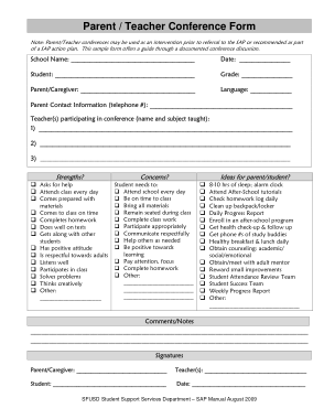 Parent Teacher Conference Notice Form Template