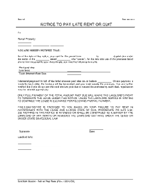 Printable Late Rent Notice Form Template