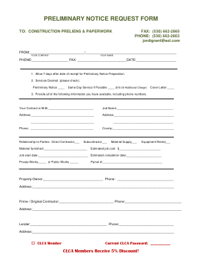 Printable Preliminary Notice Form Template