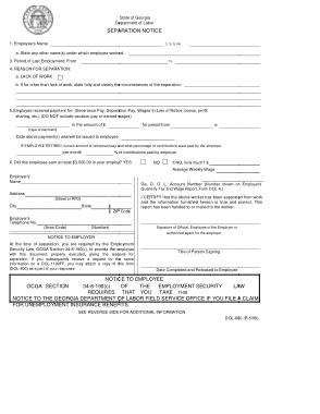 Printable Separation Notice Form Template