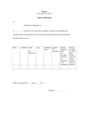 Sample Marriage Notice Form Template