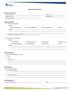Separation Notice Form Template