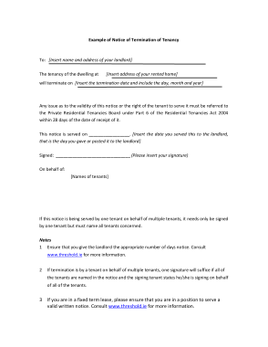 Example Rental Termination Notice Form Template