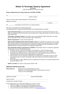 Sample Tenancy Termination Notice Agreement Form Template