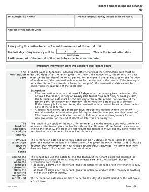 Tenant Lease Termination Notice Form Template