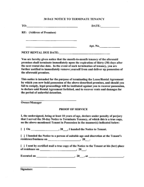 Terminate Tenancy 30 Day Vacate Notice Form Template