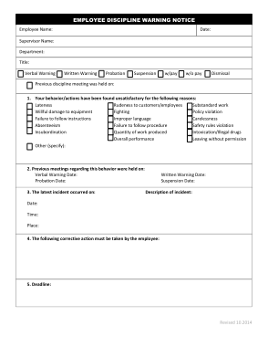 Free Download PDF Books, Employee Discipline Warning Notice Form Template