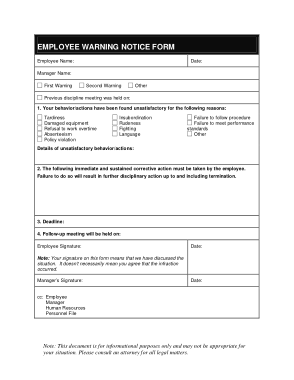 Sample Employee Warning Notice Form Template