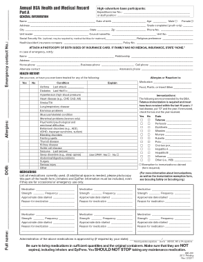 Fillable BSA Annual Health and Medical Record Form Template