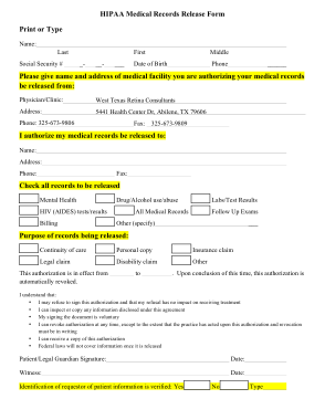 Fillable HIPAA Medical Records Release Form Template