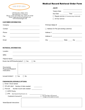 Medical Record Retrieval Order Form Template