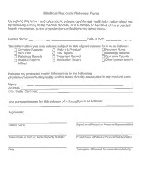 Sample Medical Records Release Form Template