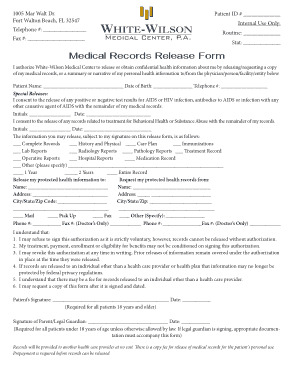 White Wilson Medical Record Release Form in PDF Template