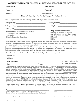 Authorization for Release of Medical Record Information Form Template