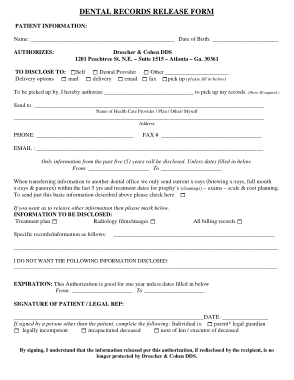 Dental Record Release Form Sample Template