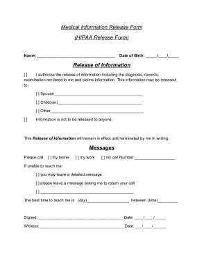 Hippa Medical Record Release Form Sample Template
