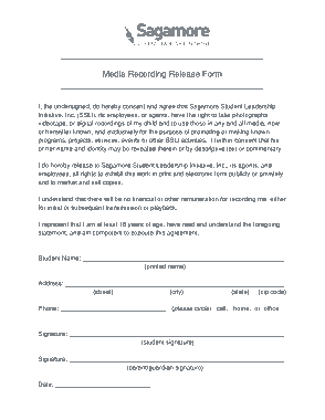 Media Recording Release Form Template