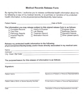 Medical Records Release Form Sample Template
