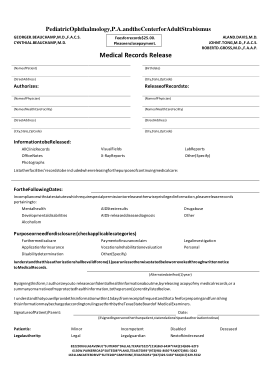Ophthalmology Medical Records Release Form Template