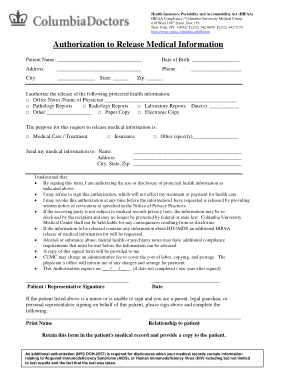 Release of Medical Record Information Form Template