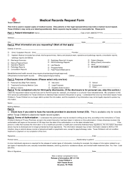 Children Medical Records Request Form Template