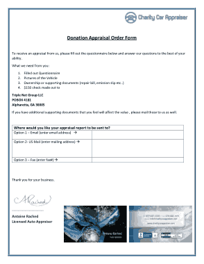 Donation Appraisal Order Form Template