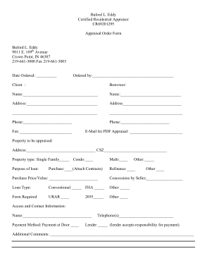Generic Appraisal Order Form Template