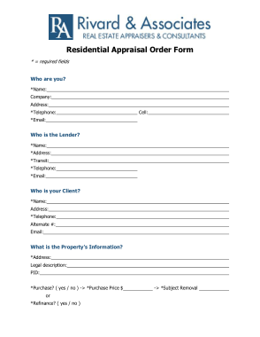 Residential Appraisal Order Form Template