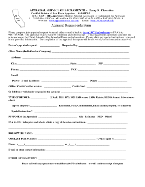 Sample Appraisal Request Order Form Template