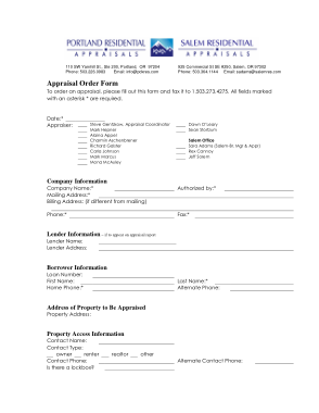 Sample Residential Appraisal Order Form Template