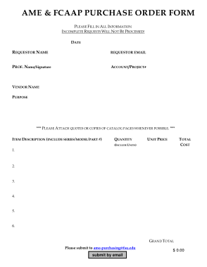 AMF FCAAP Blank Purchase Order Form Template