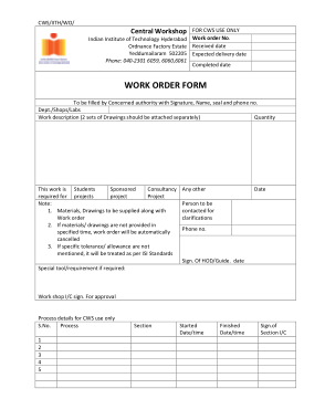 Sample Blank Work Order Form Template