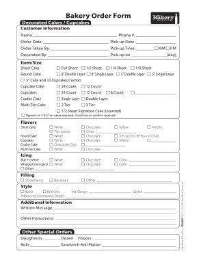 Bakery Cake Order Form Example Template